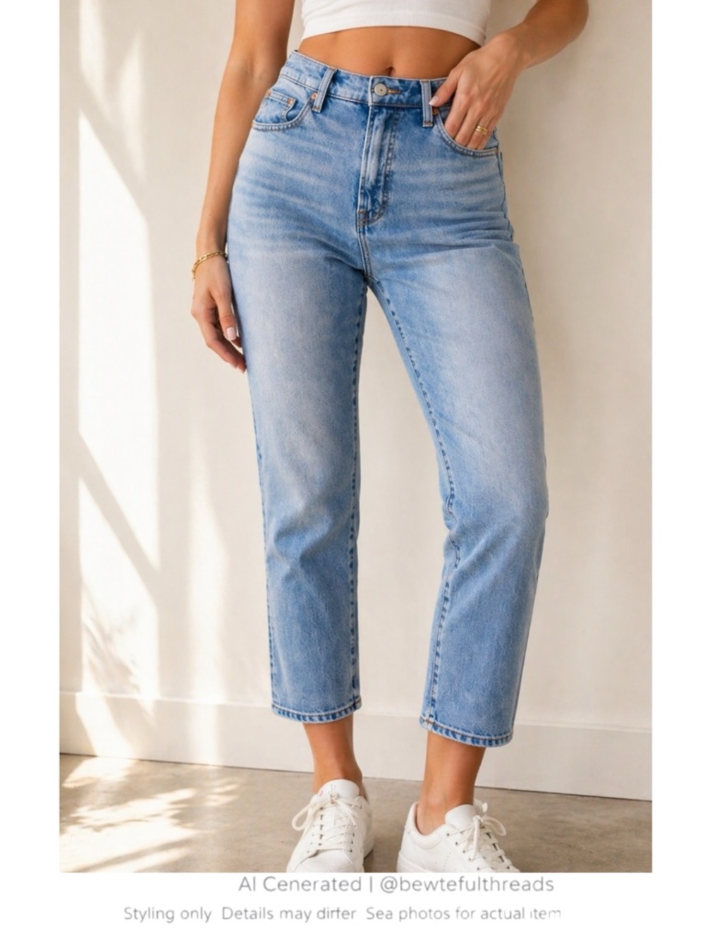High Rise Cropped Straight Jeans Light Wash Ankle Minimalist Denim 10